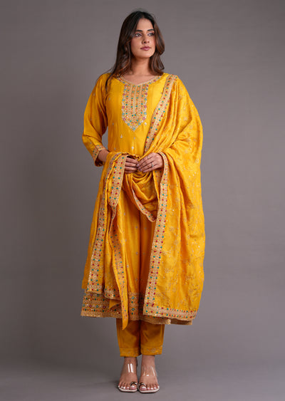 Yellow Silk Anarkali Suit