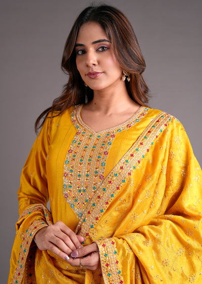 Yellow Silk Anarkali Suit