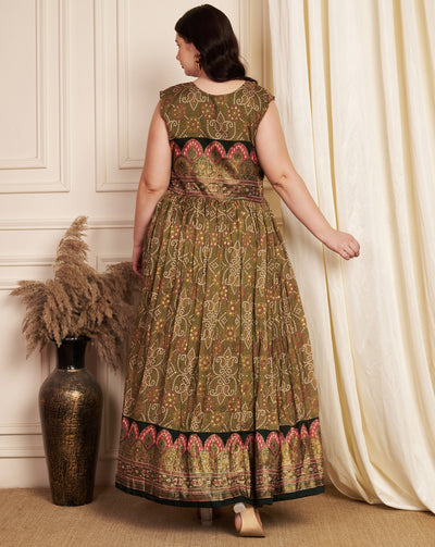 Mehendi Green Silk Long Dress