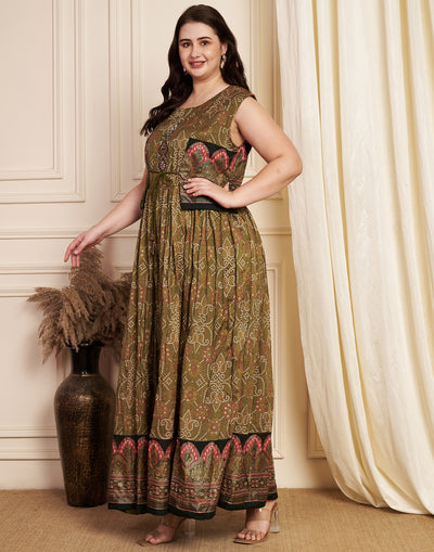 Mehendi Green Silk Long Dress