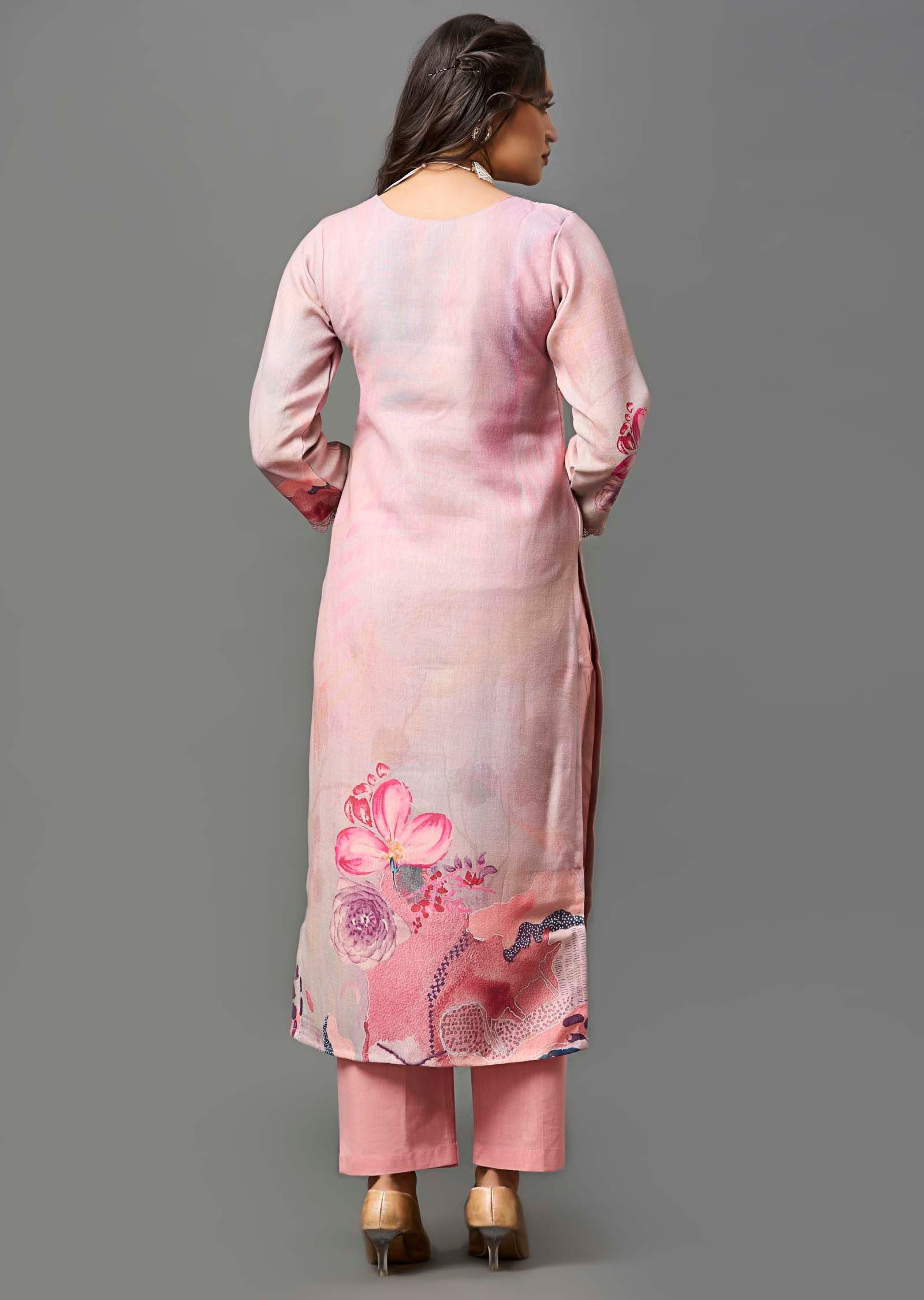 Pink Linen Cotton Straight Cut Suit