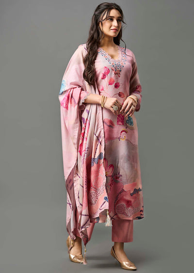 Pink Linen Cotton Straight Cut Suit
