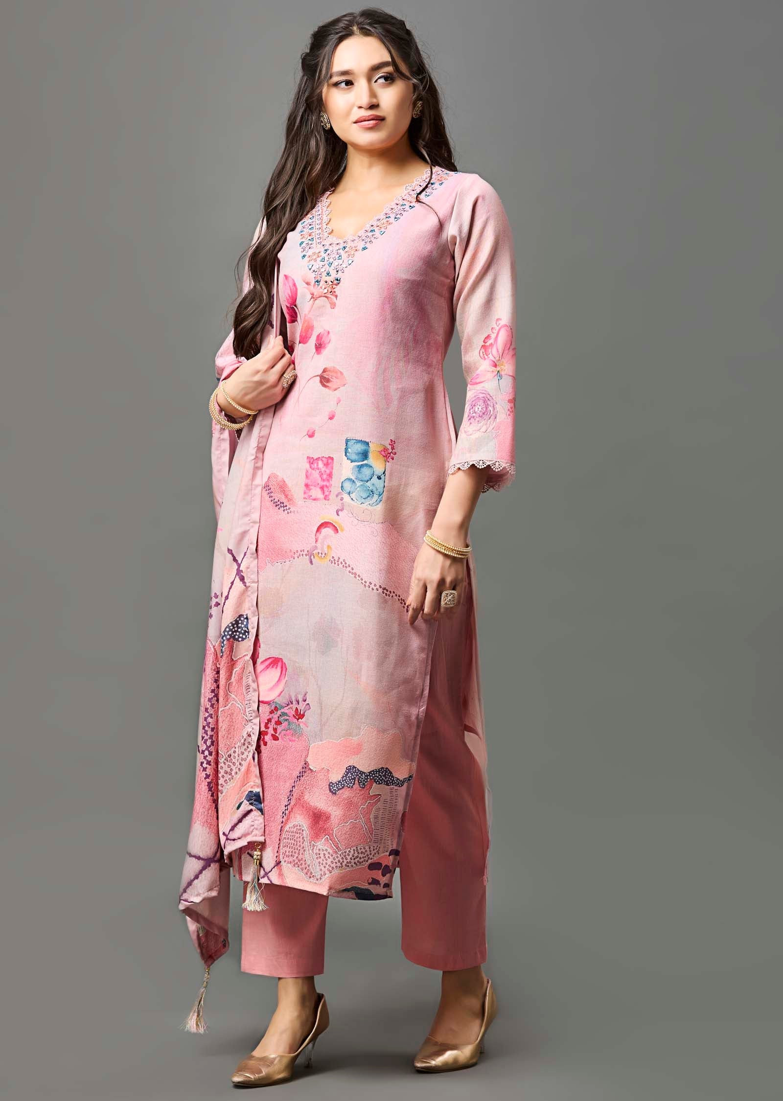 Pink Linen Cotton Straight Cut Suit