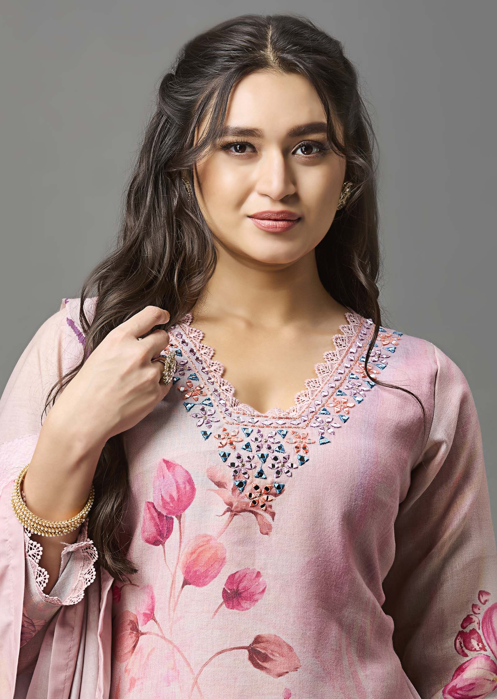 Pink Linen Cotton Straight Cut Suit