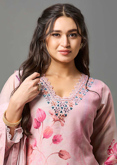 Pink Linen Cotton Straight Cut Suit