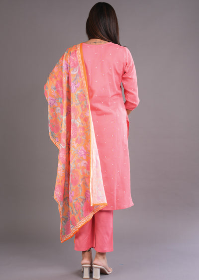 Coral Cotton Straight Cut Suit