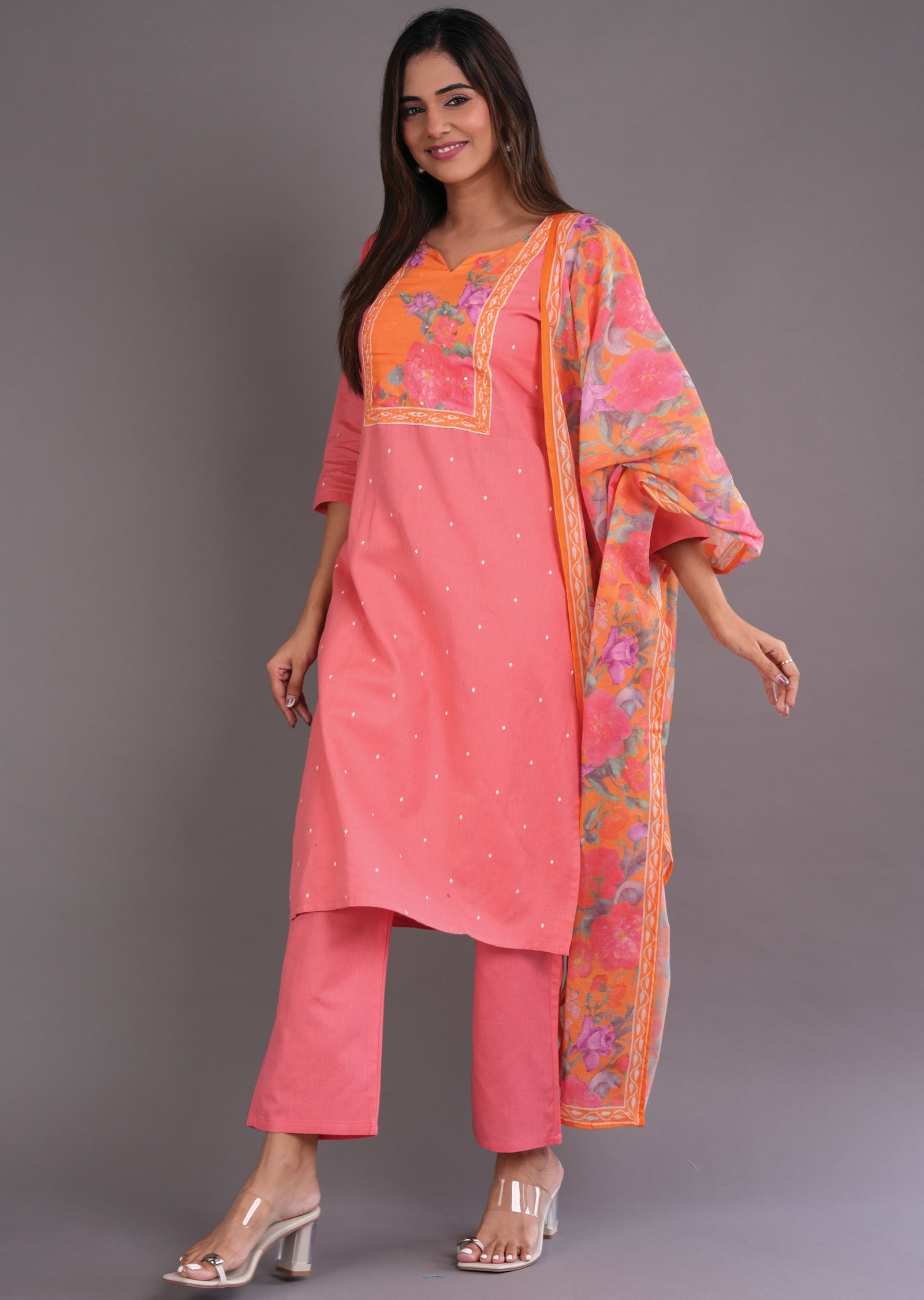 Coral Cotton Straight Cut Suit