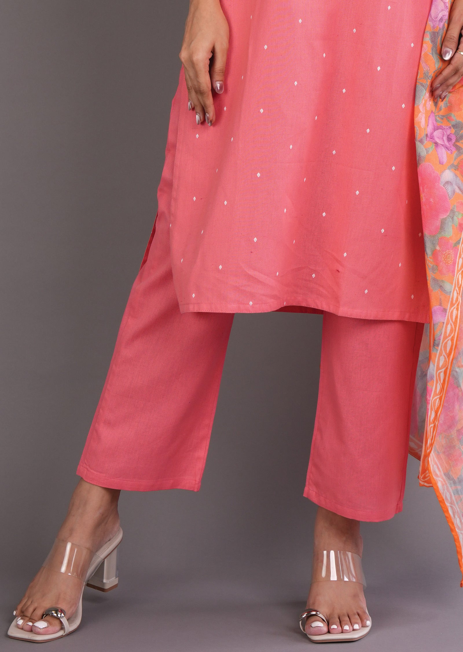 Coral Cotton Straight Cut Suit