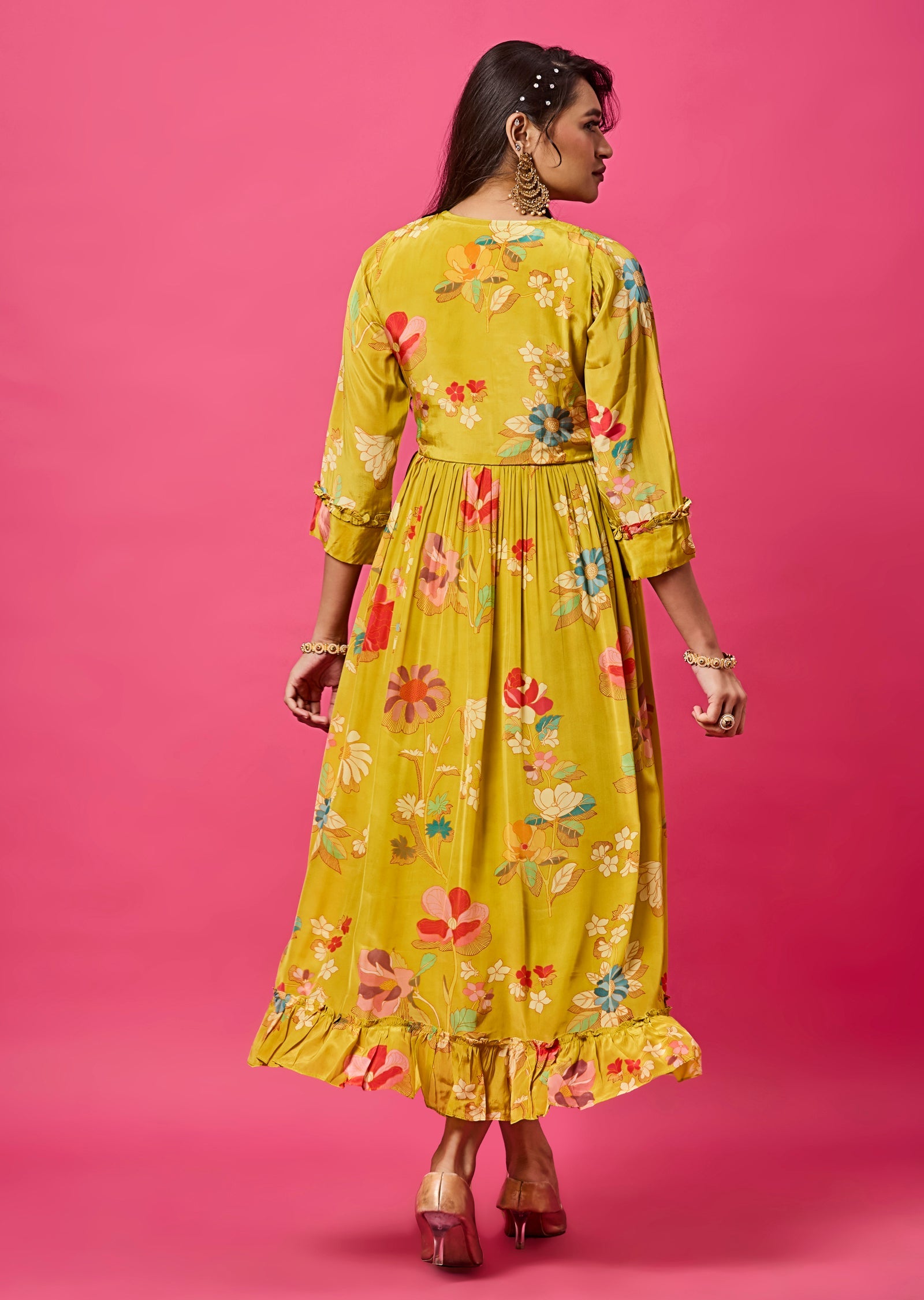 Yellow Crepe Midi Dress