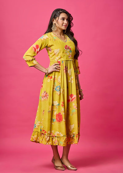 Yellow Crepe Midi Dress