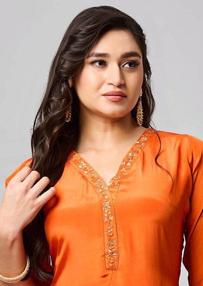 Orange Crepe Midi Dress