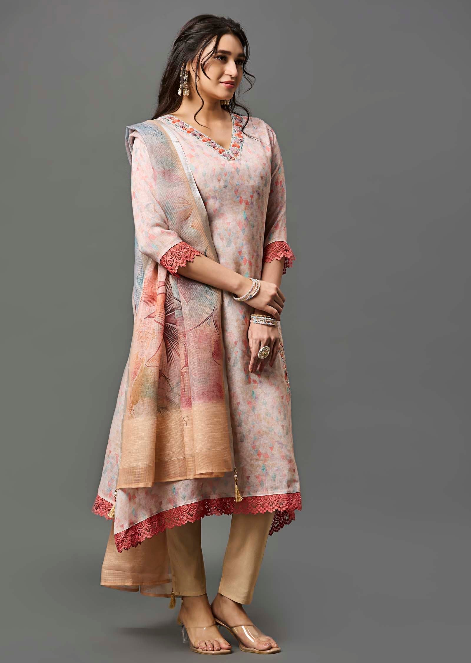 Dark Beige Linen Cotton Straight Cut Suit