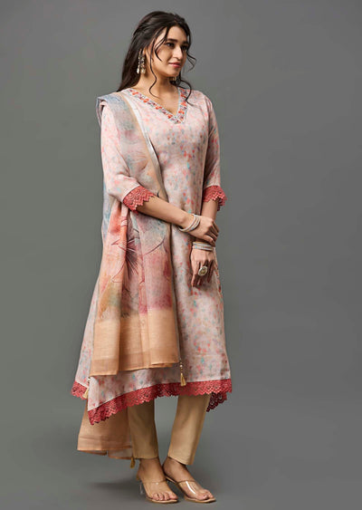 Dark Beige Linen Cotton Straight Cut Suit