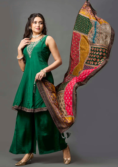 Dark Green Crepe Anarkali Suit