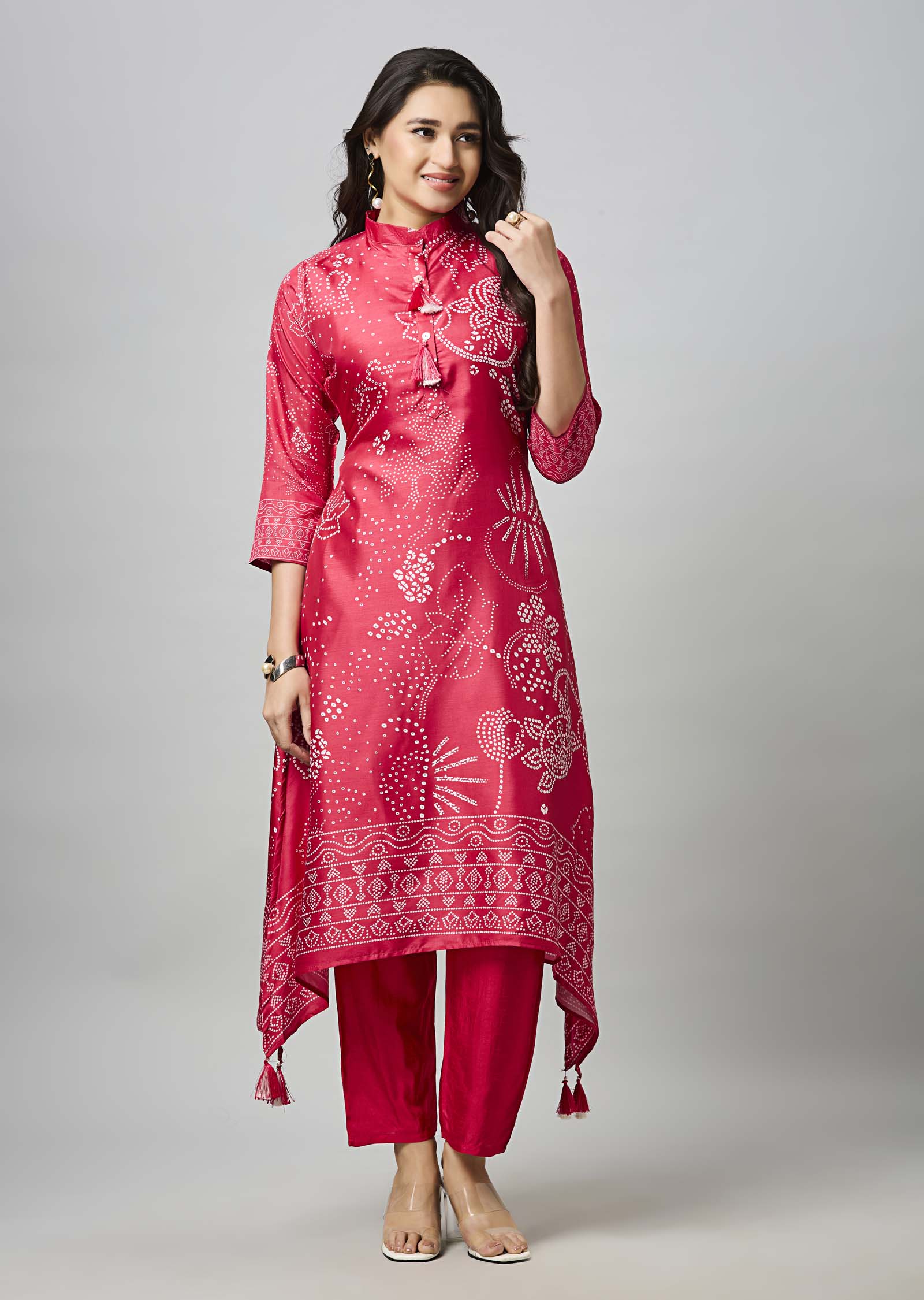Dark Pink Soft Silk Straight Cut Kurti Set