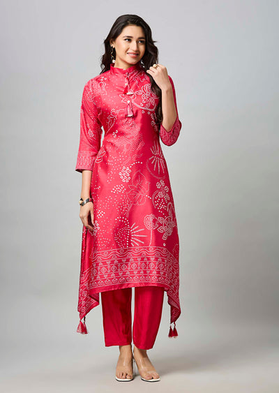 Dark Pink Soft Silk Straight Cut Kurti Set