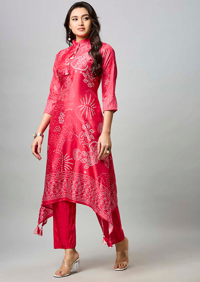 Dark Pink Soft Silk Straight Cut Kurti Set