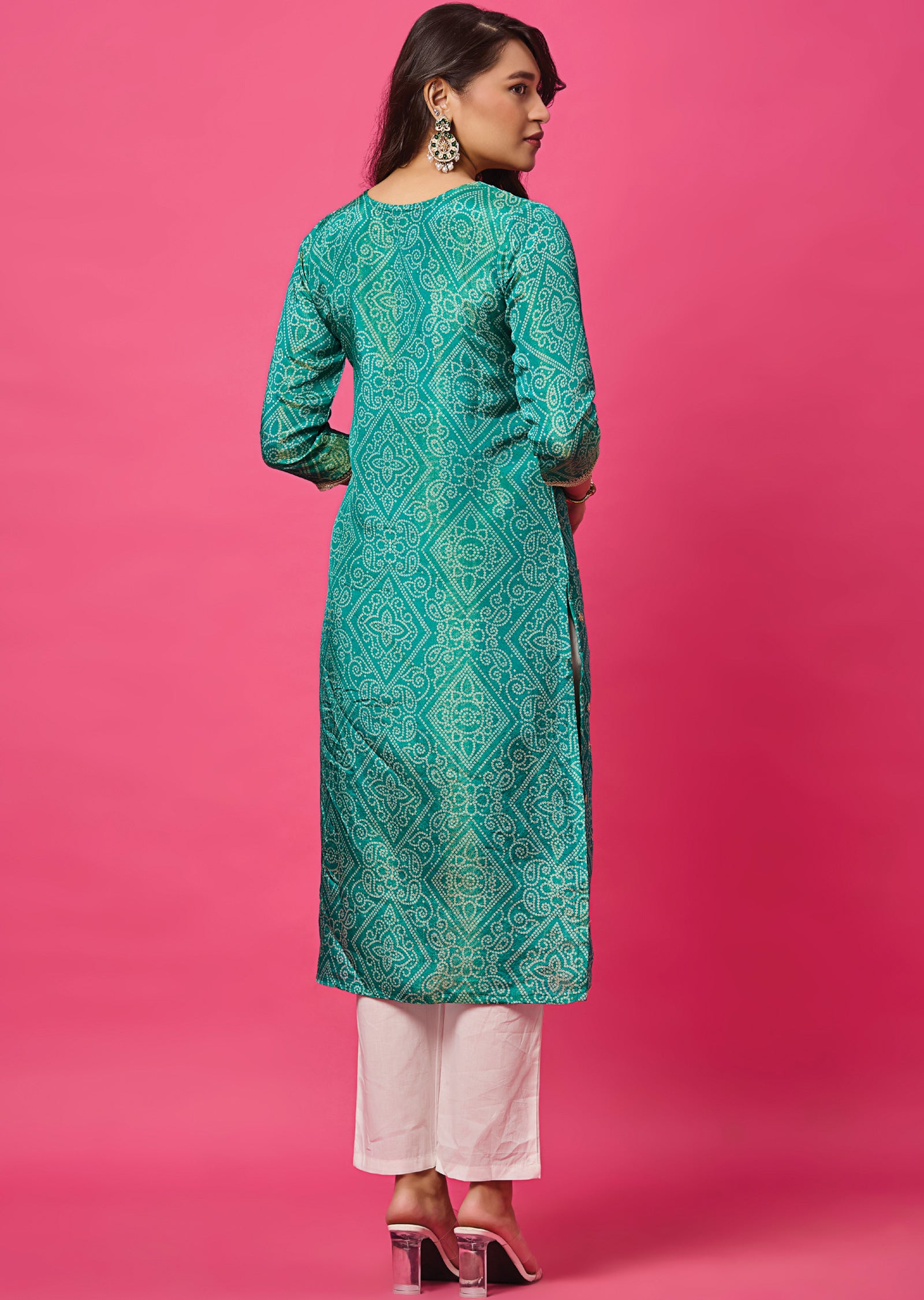 Sea Green Tissue Silk Straight Cut Kurti
