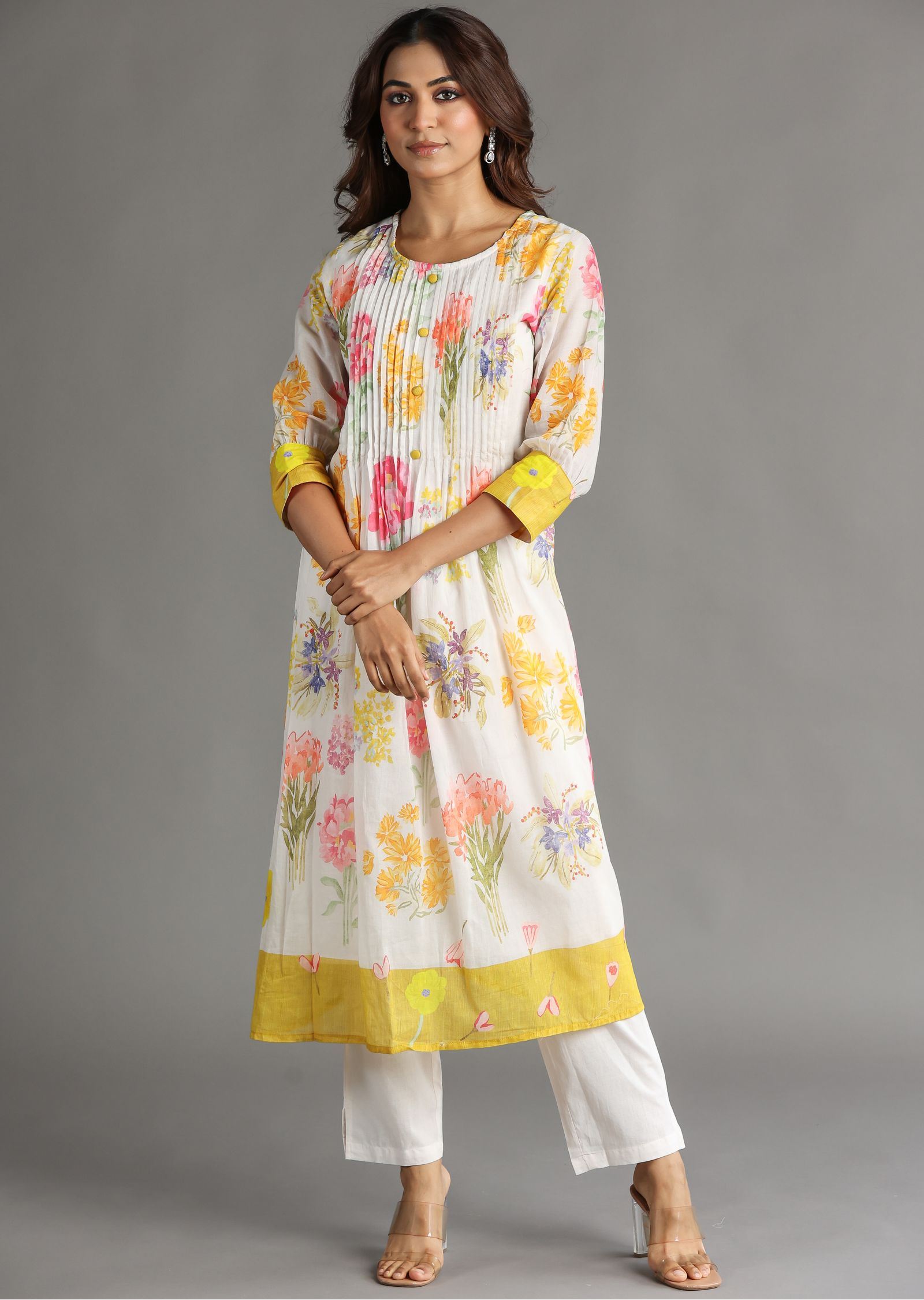 Light Peach Cotton Frock Kurti