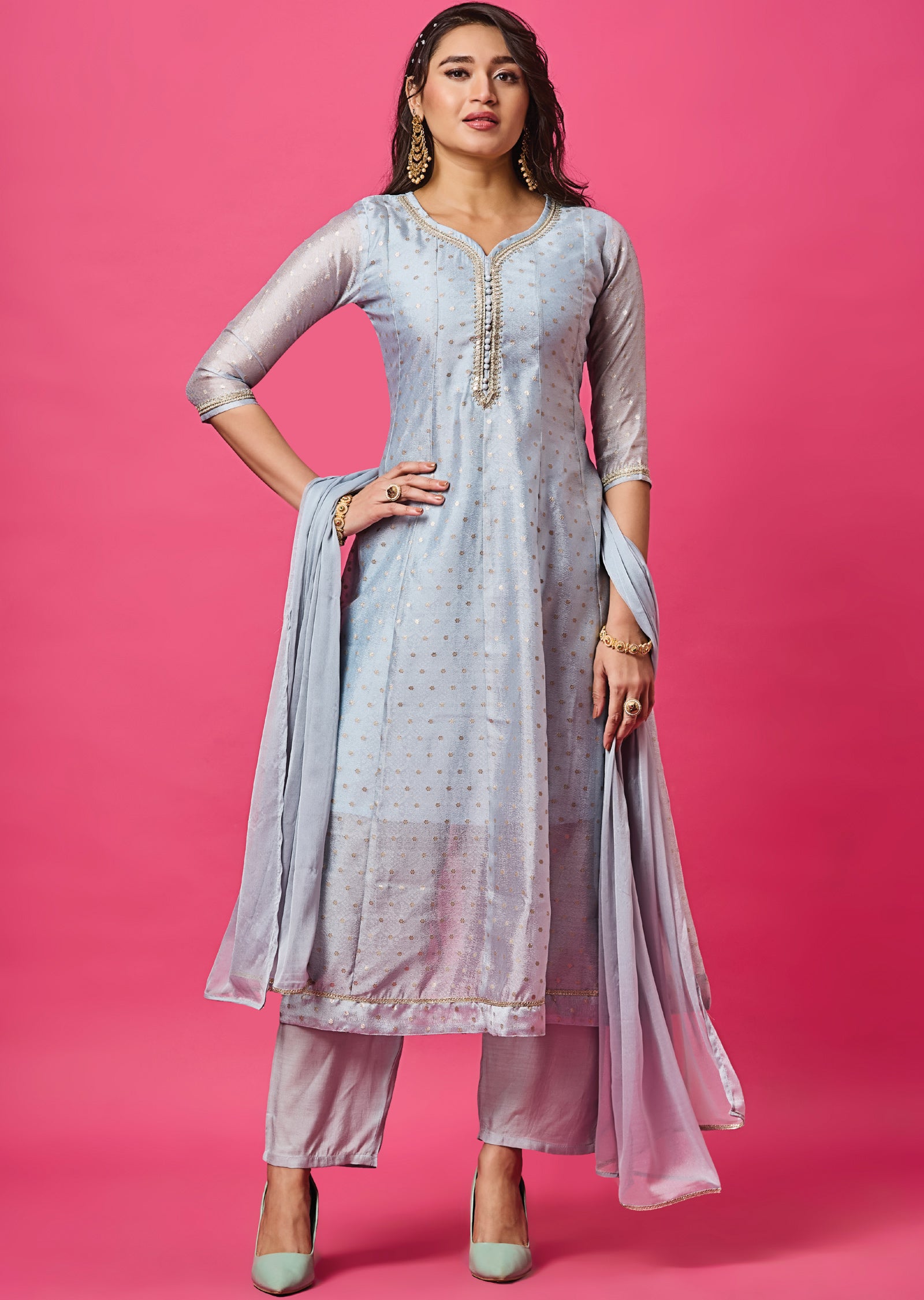 Sky Blue Banarasi Silk Anarkali Suit