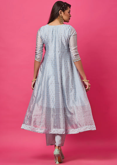 Sky Blue Banarasi Silk Anarkali Suit