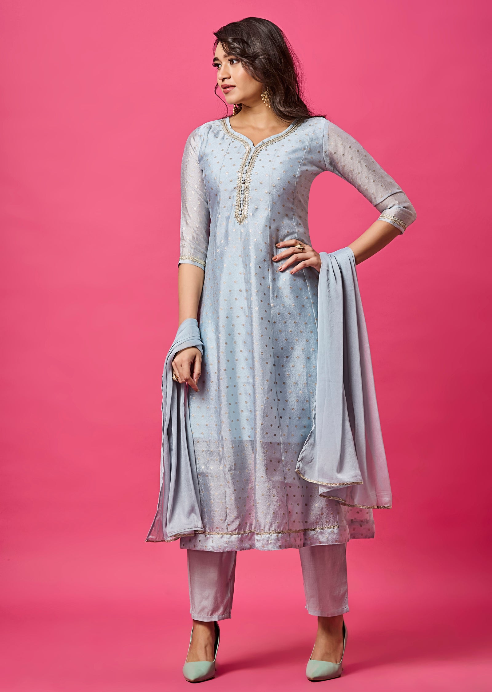 Sky Blue Banarasi Silk Anarkali Suit