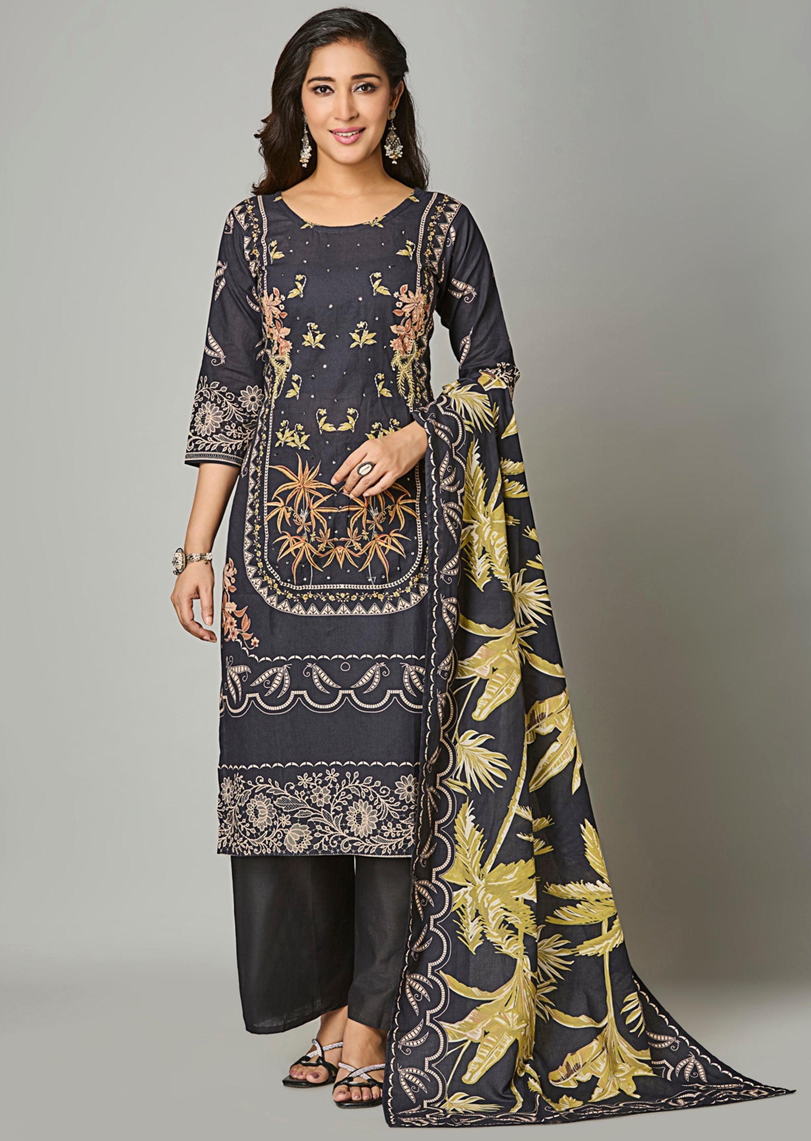 Black Cotton Straight Cut Suit