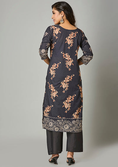 Black Cotton Straight Cut Suit