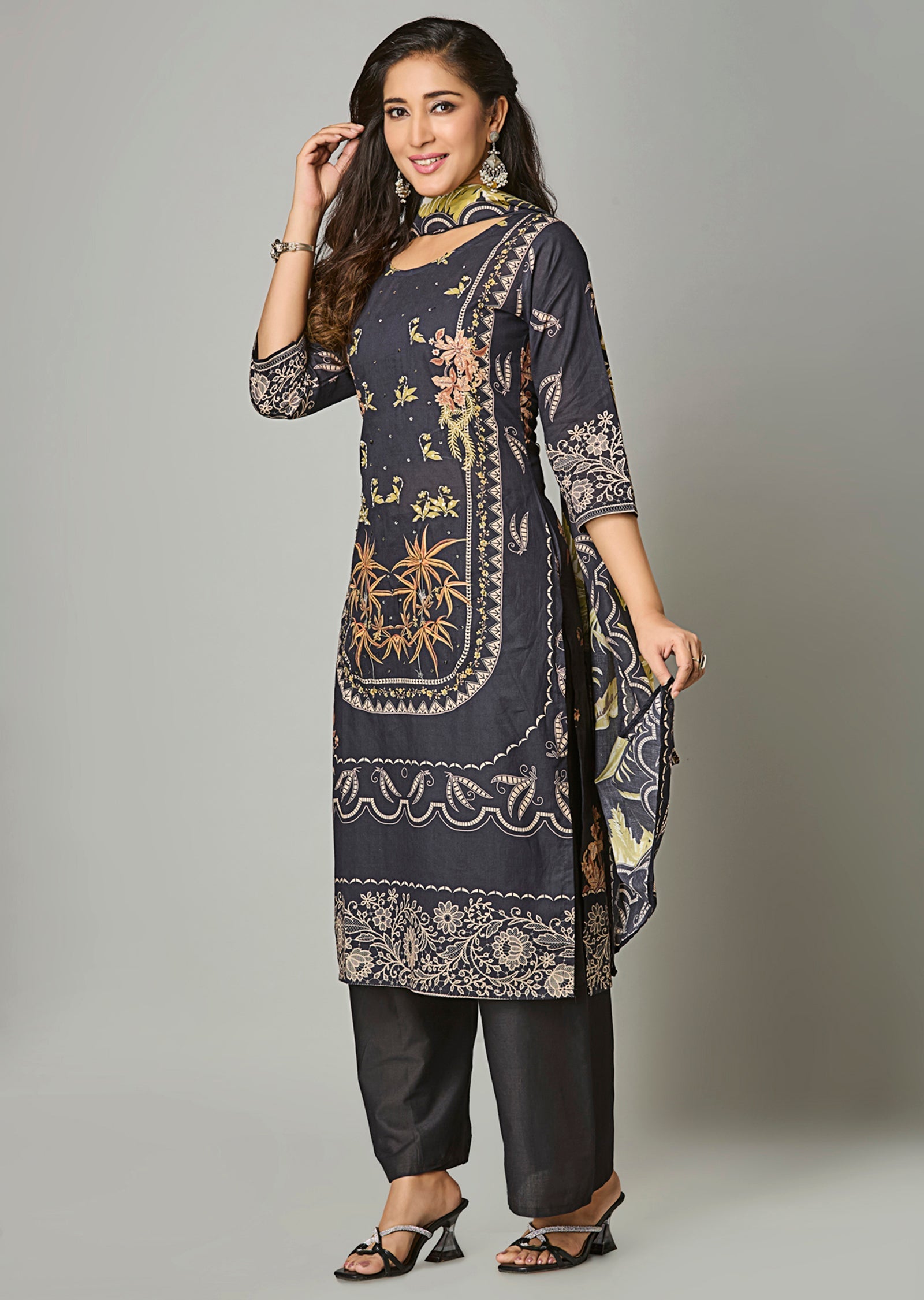 Black Cotton Straight Cut Suit