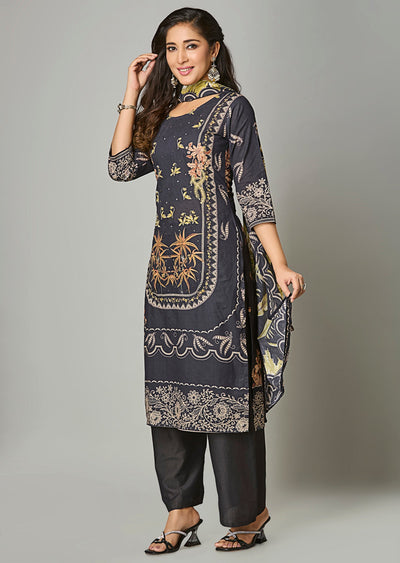 Black Cotton Straight Cut Suit