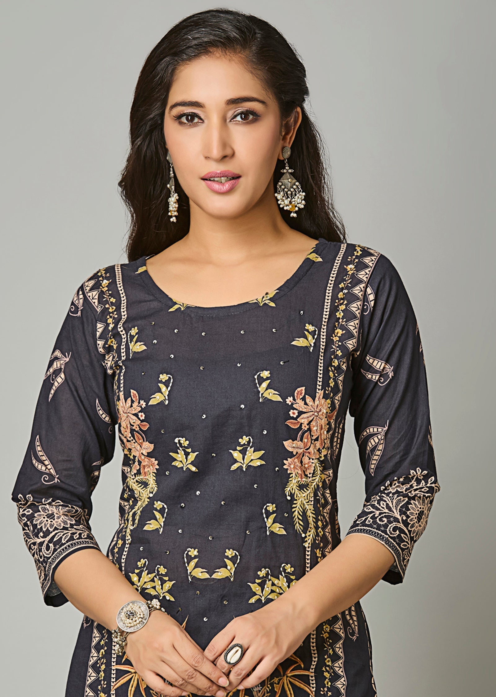 Black Cotton Straight Cut Suit