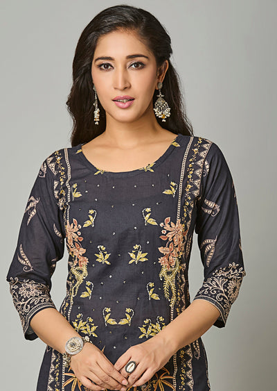 Black Cotton Straight Cut Suit