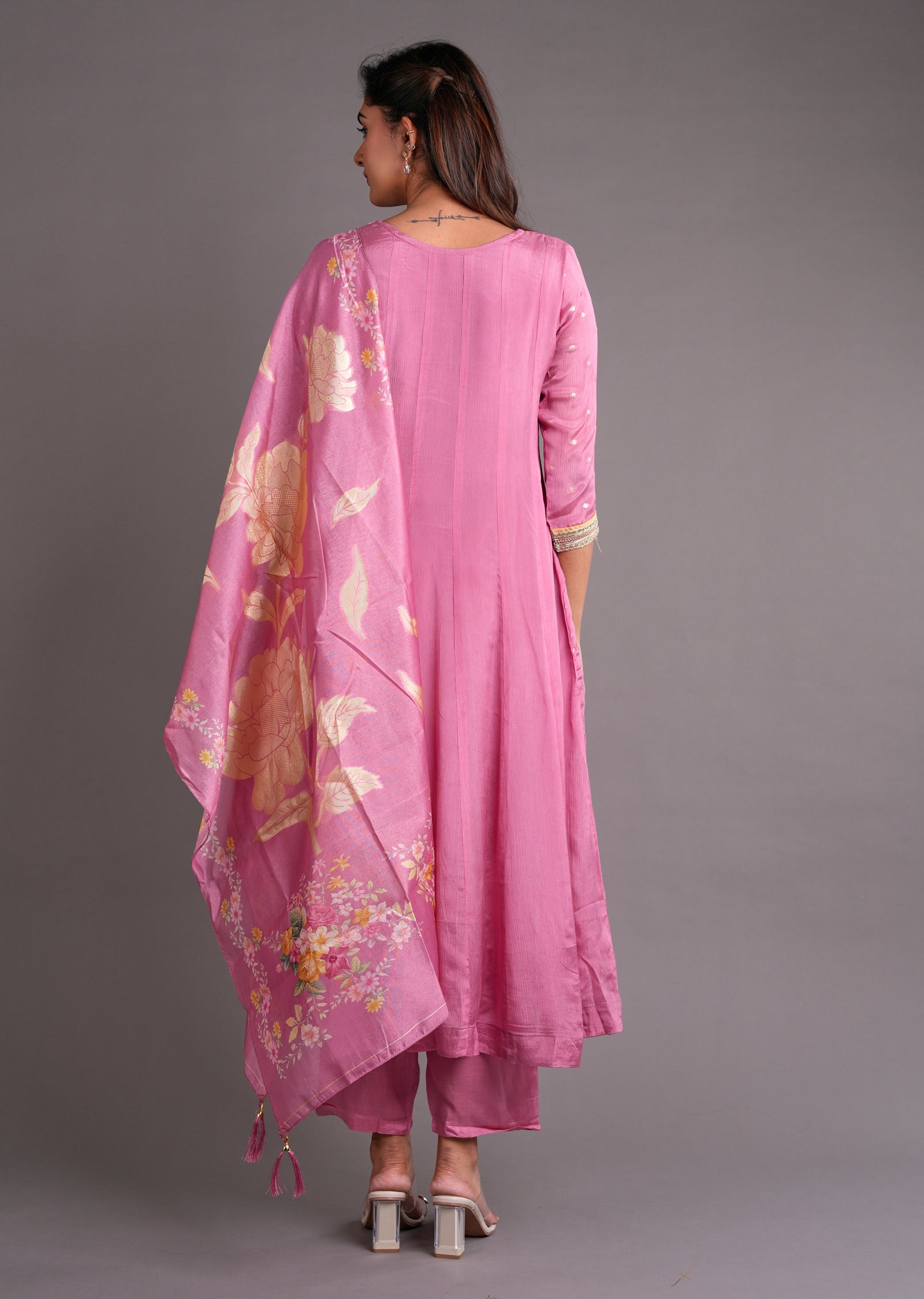 Pink Chinnon Anarkali Suit