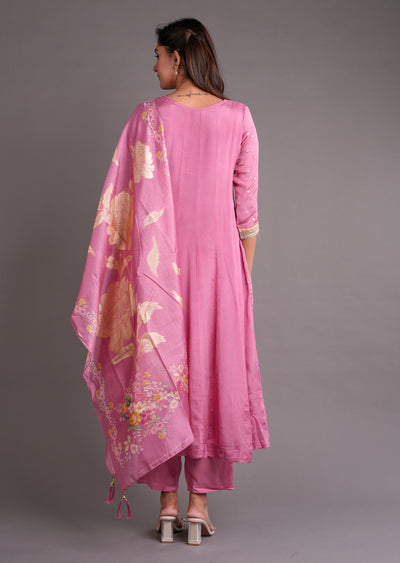 Pink Chinnon Anarkali Suit