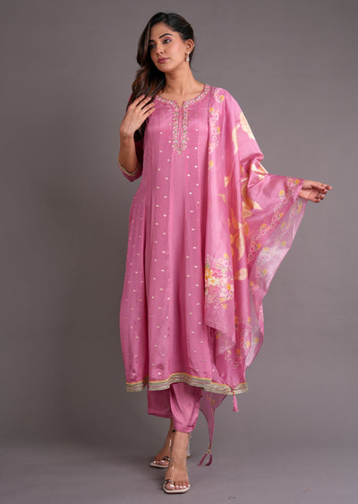 Pink Chinnon Anarkali Suit