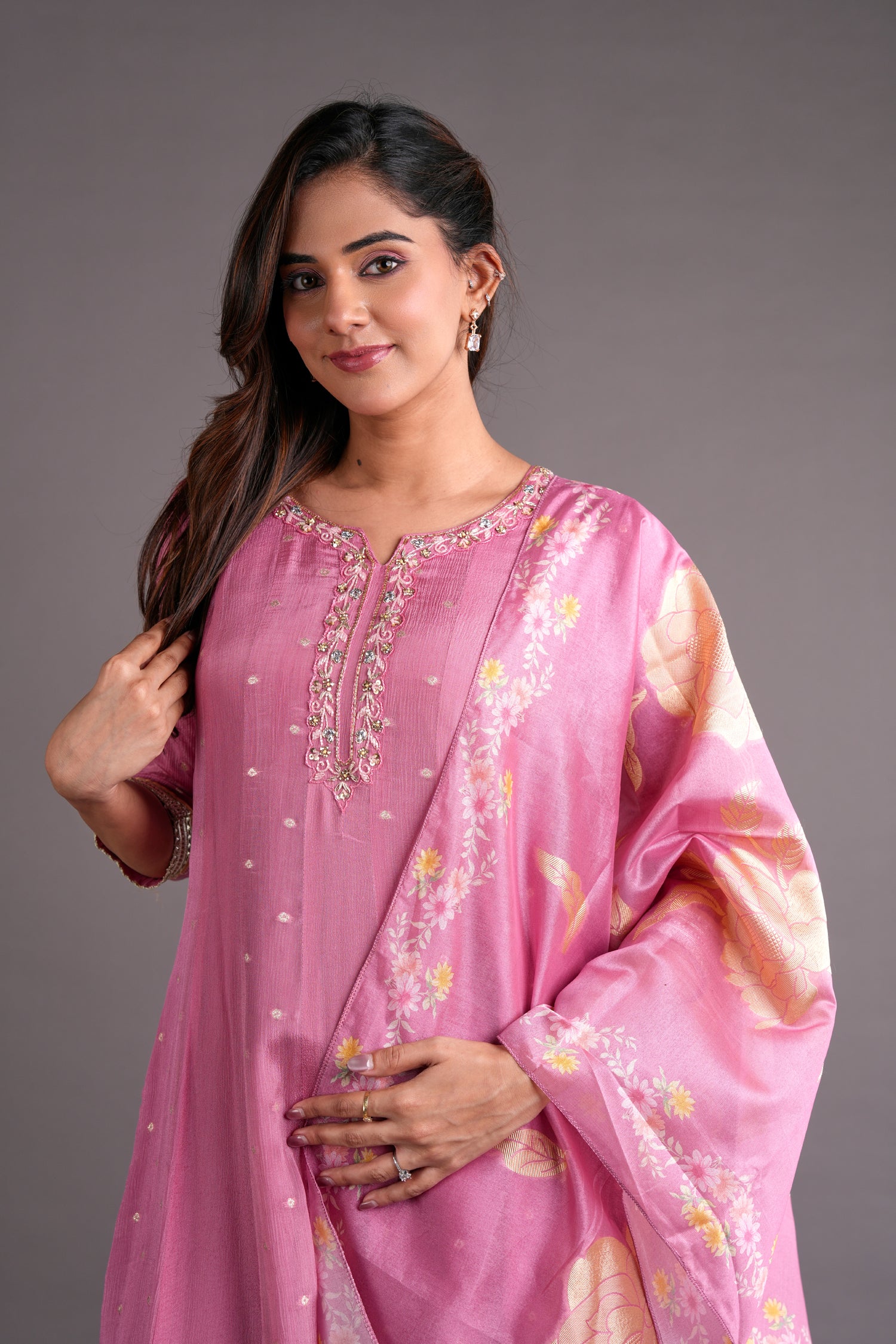 Pink Chinnon Anarkali Suit