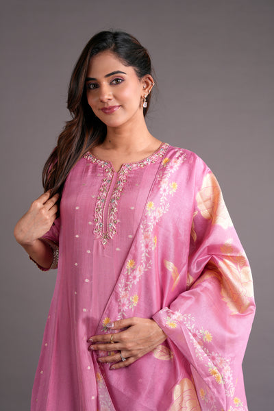 Pink Chinnon Anarkali Suit