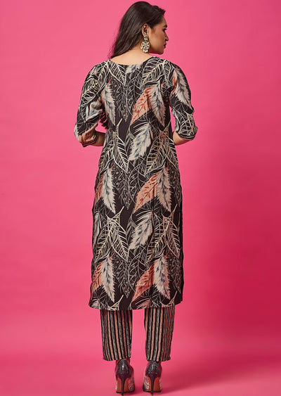 Black Muslin Straight Cut Kurti Set