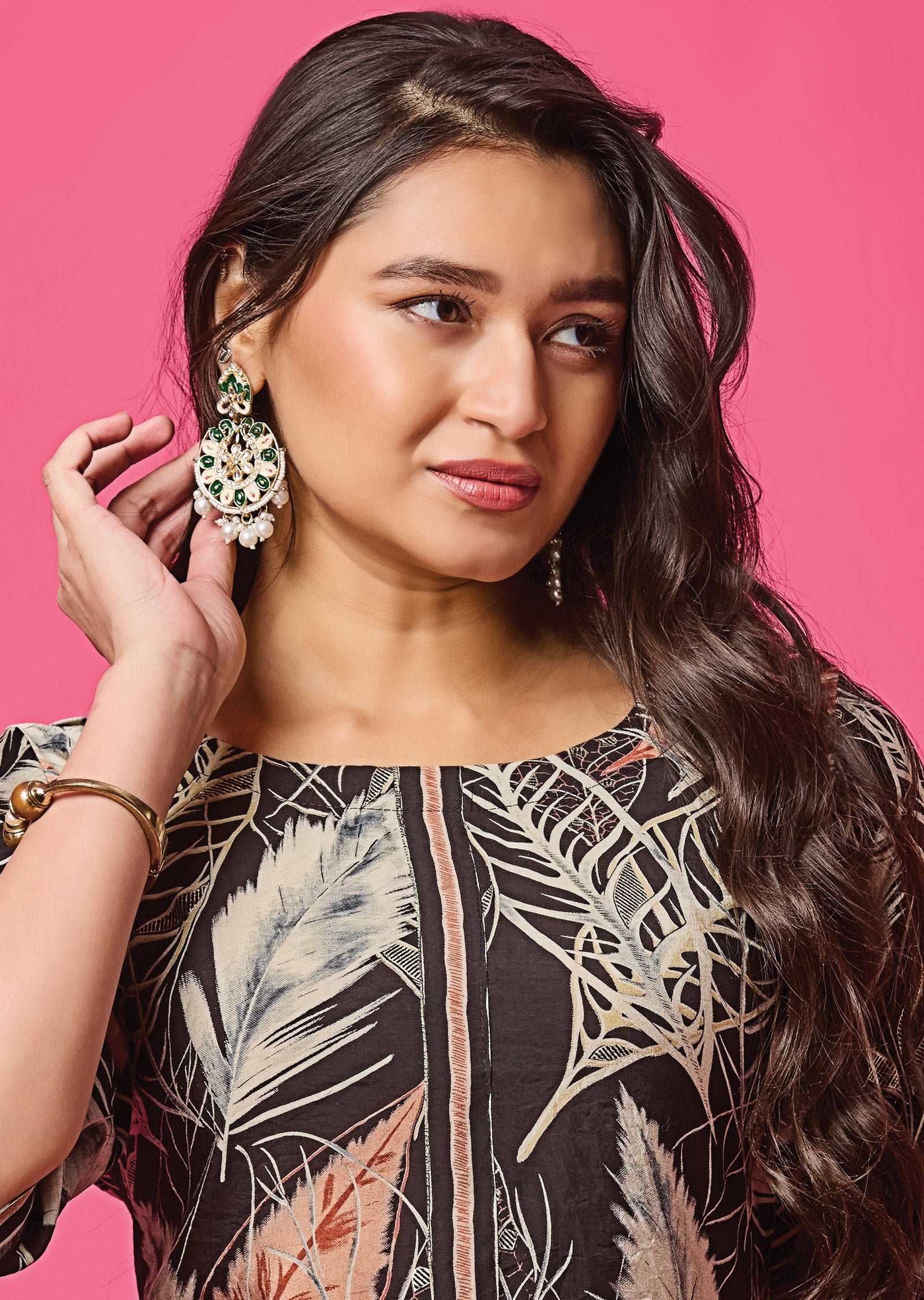 Black Muslin Straight Cut Kurti Set