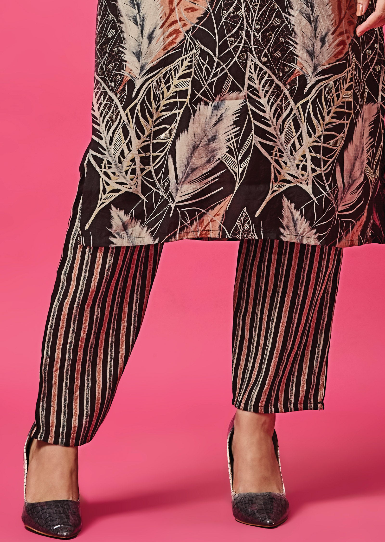 Black Muslin Straight Cut Kurti Set