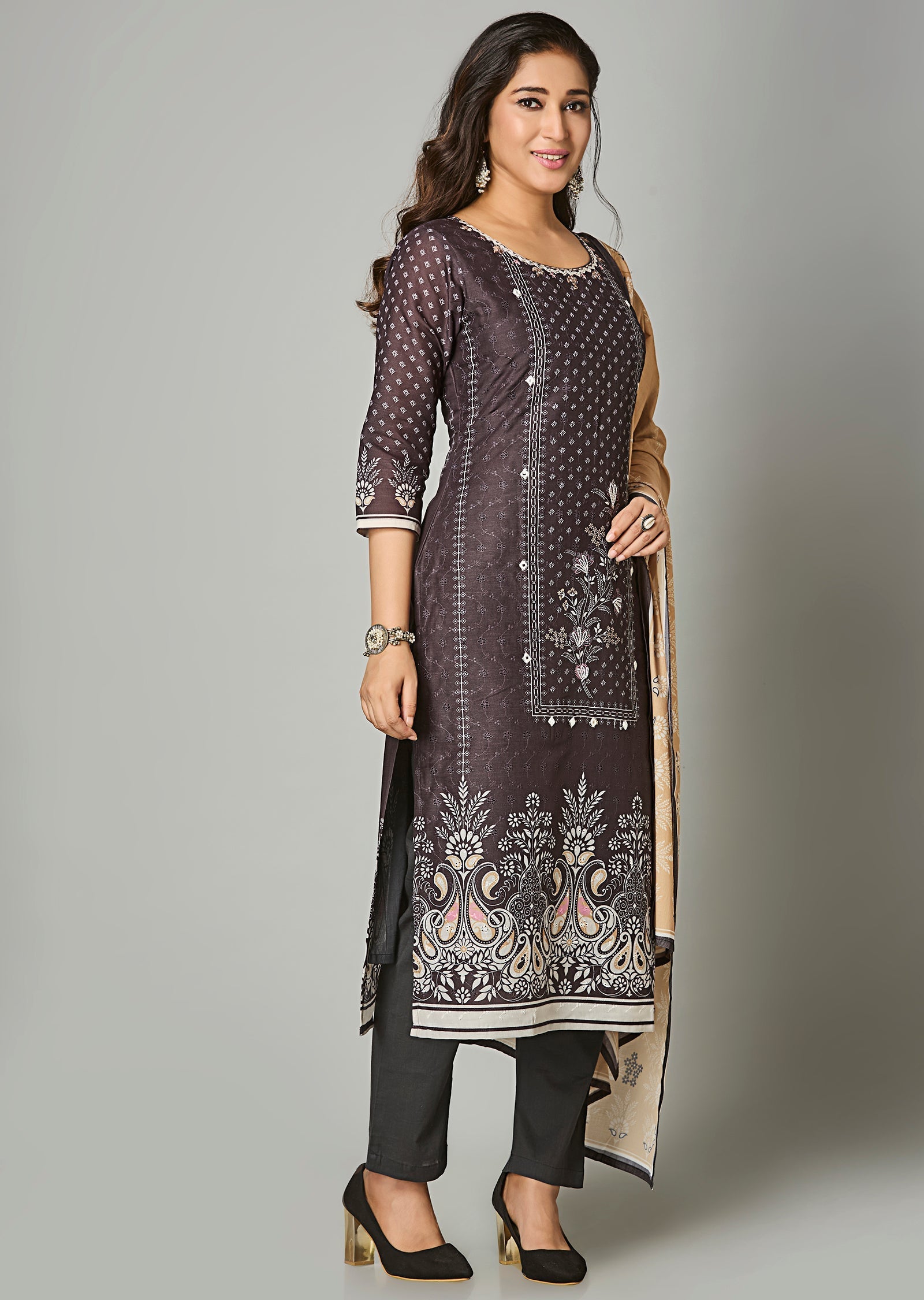 Black Cotton Straight Cut Suit