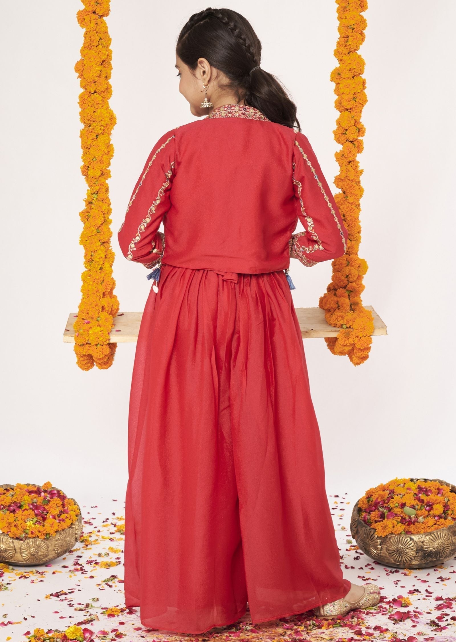 Red Chiffon Gharara Set