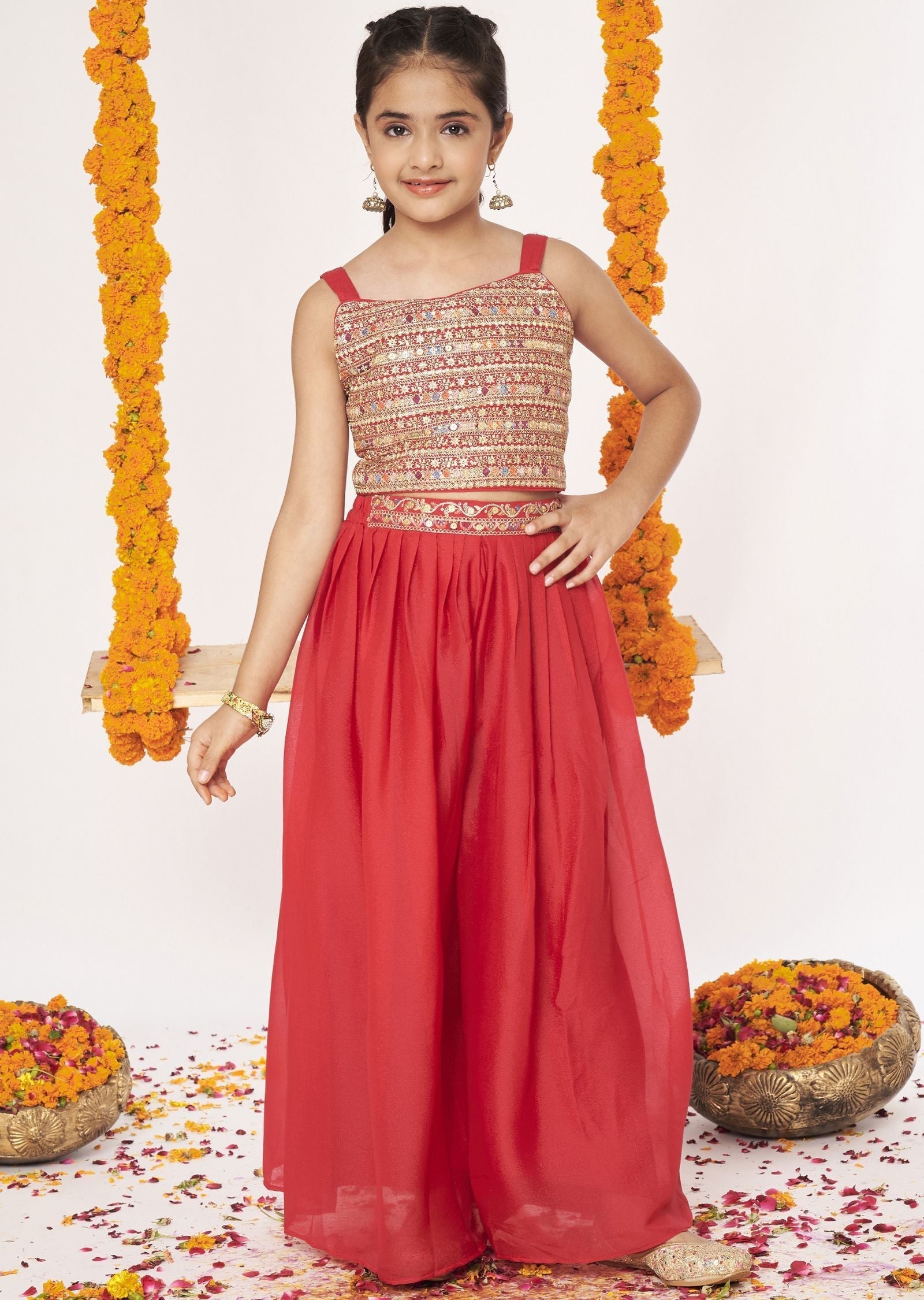 Red Chiffon Gharara Set