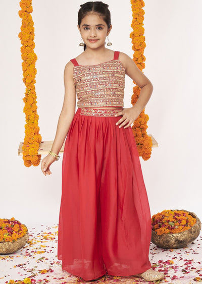 Red Chiffon Gharara Set