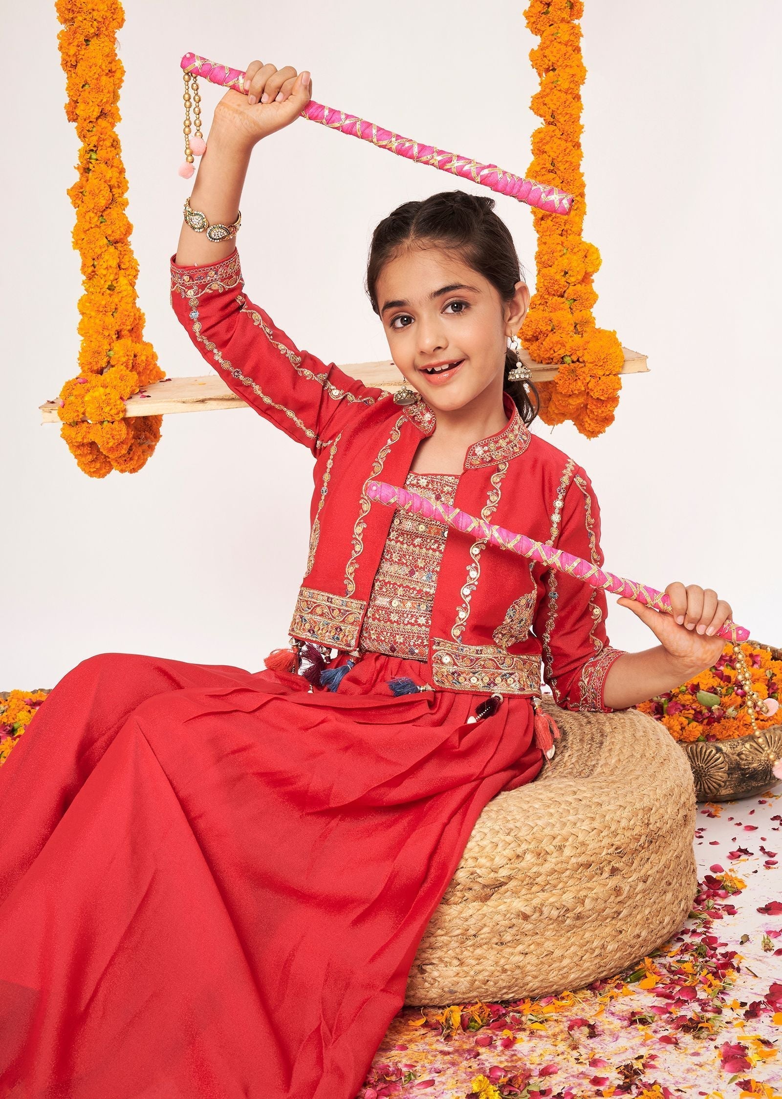 Red Chiffon Gharara Set