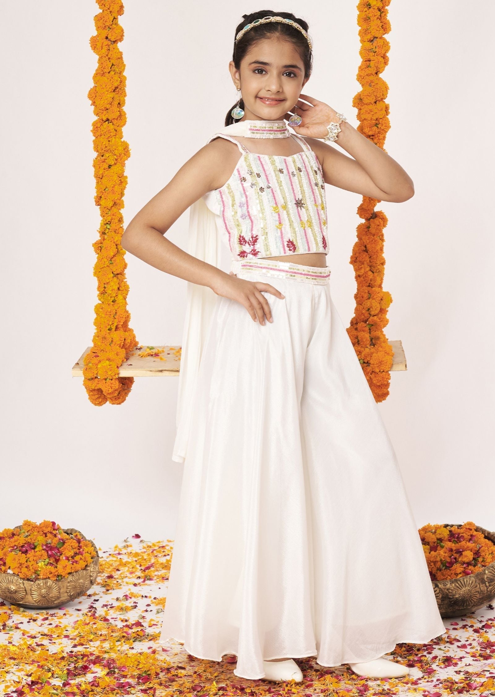 Cream Chinnon Gharara Set