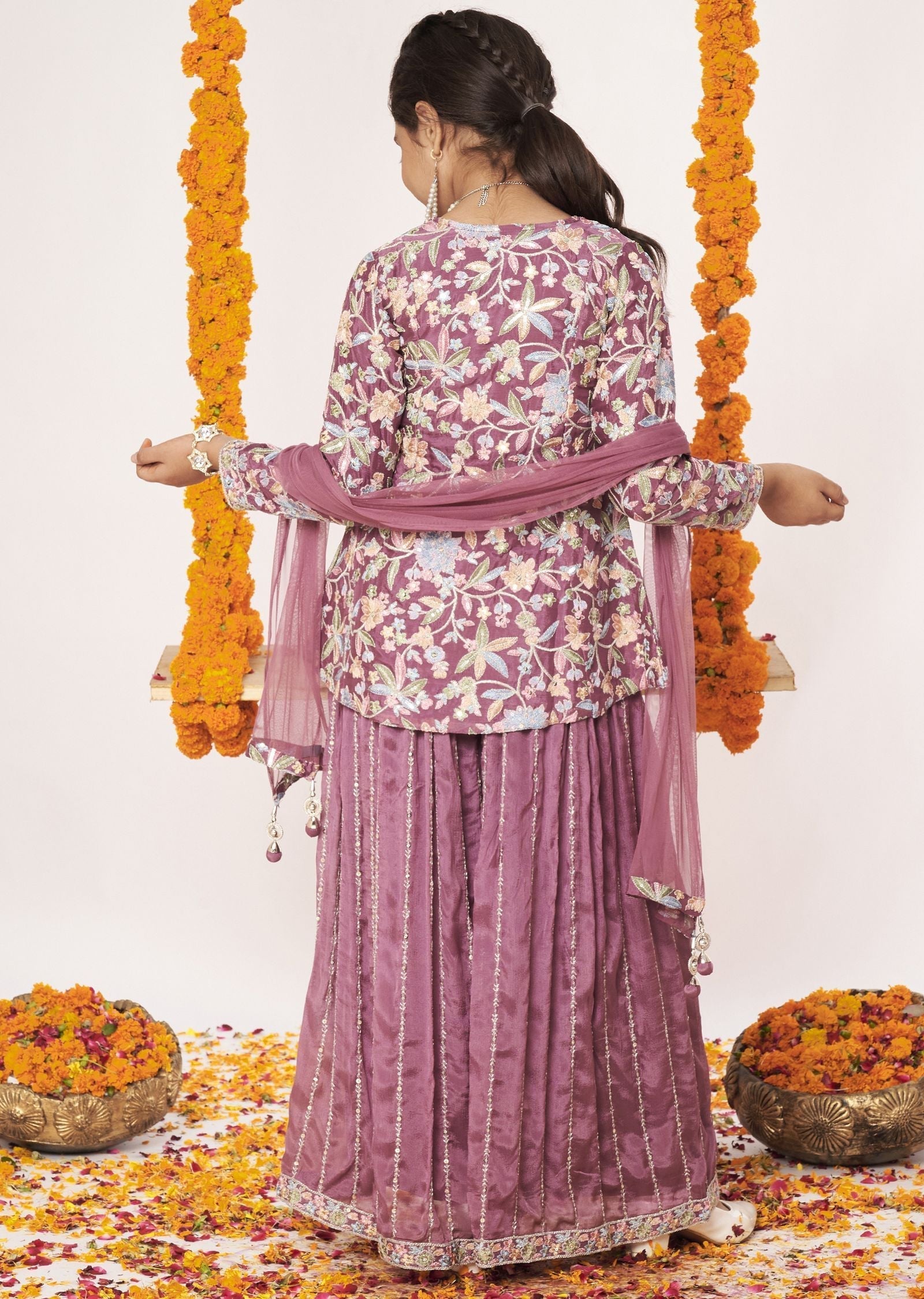 Mauve Chinnon Gharara Set