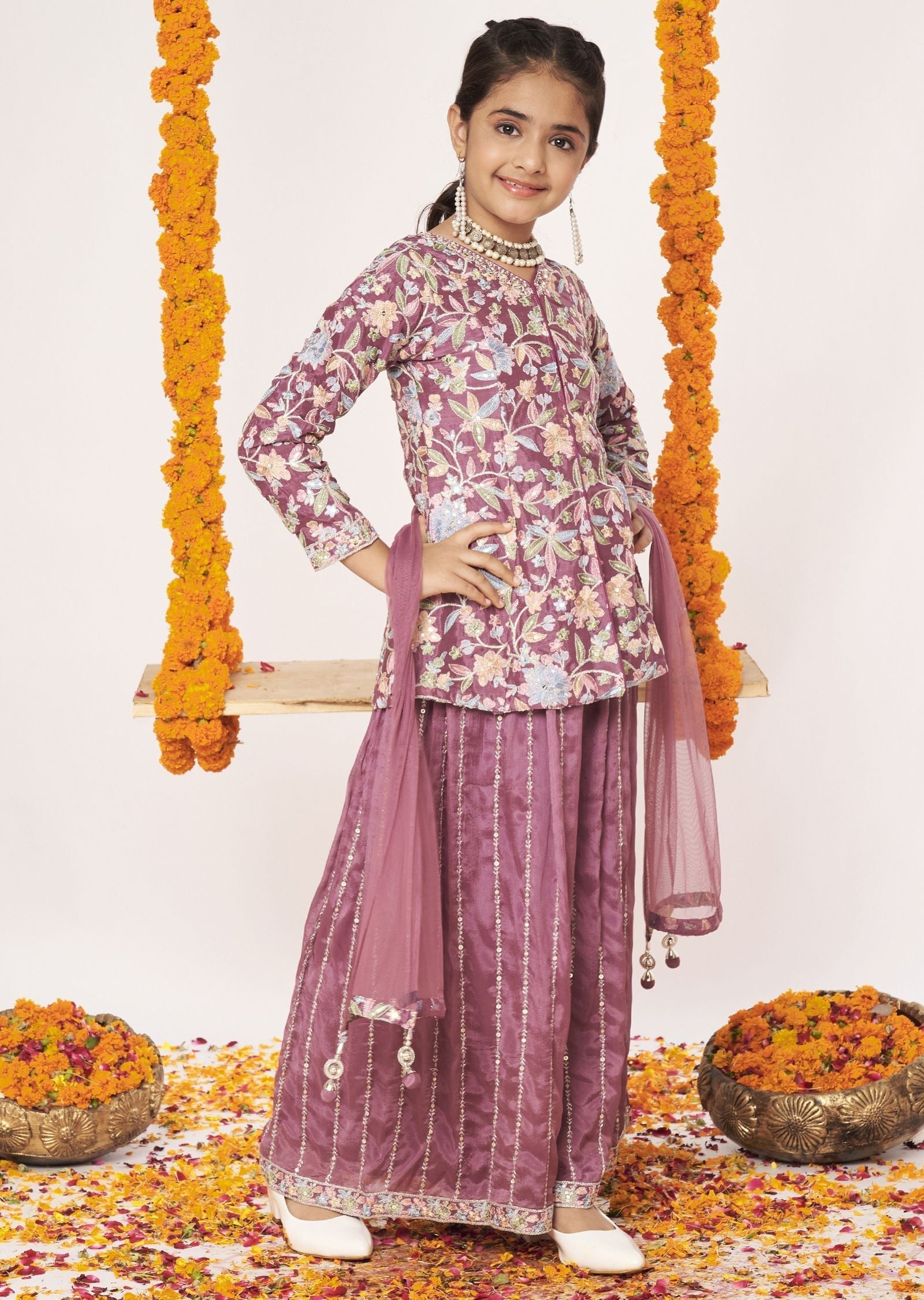 Mauve Chinnon Gharara Set