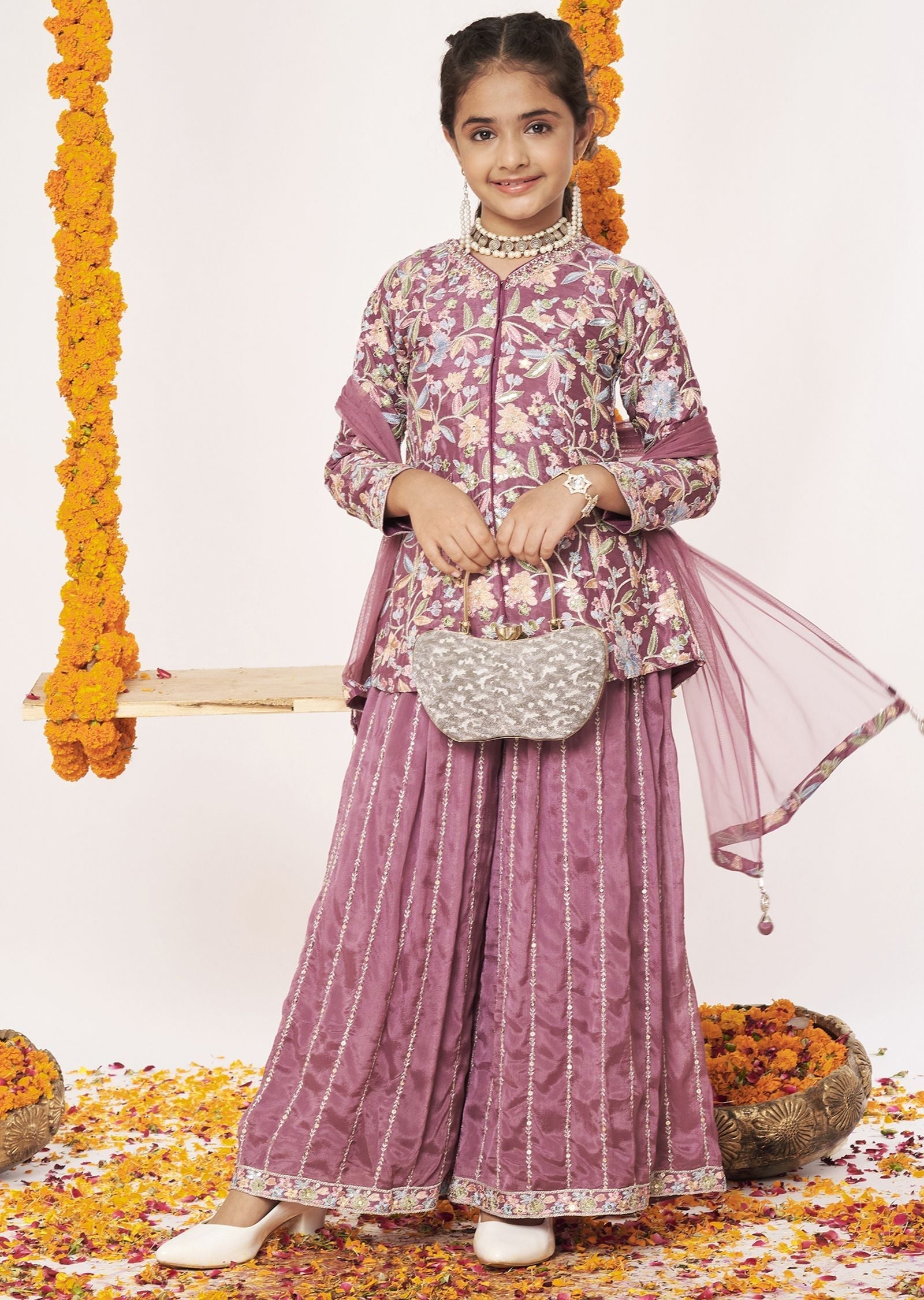 Mauve Chinnon Gharara Set