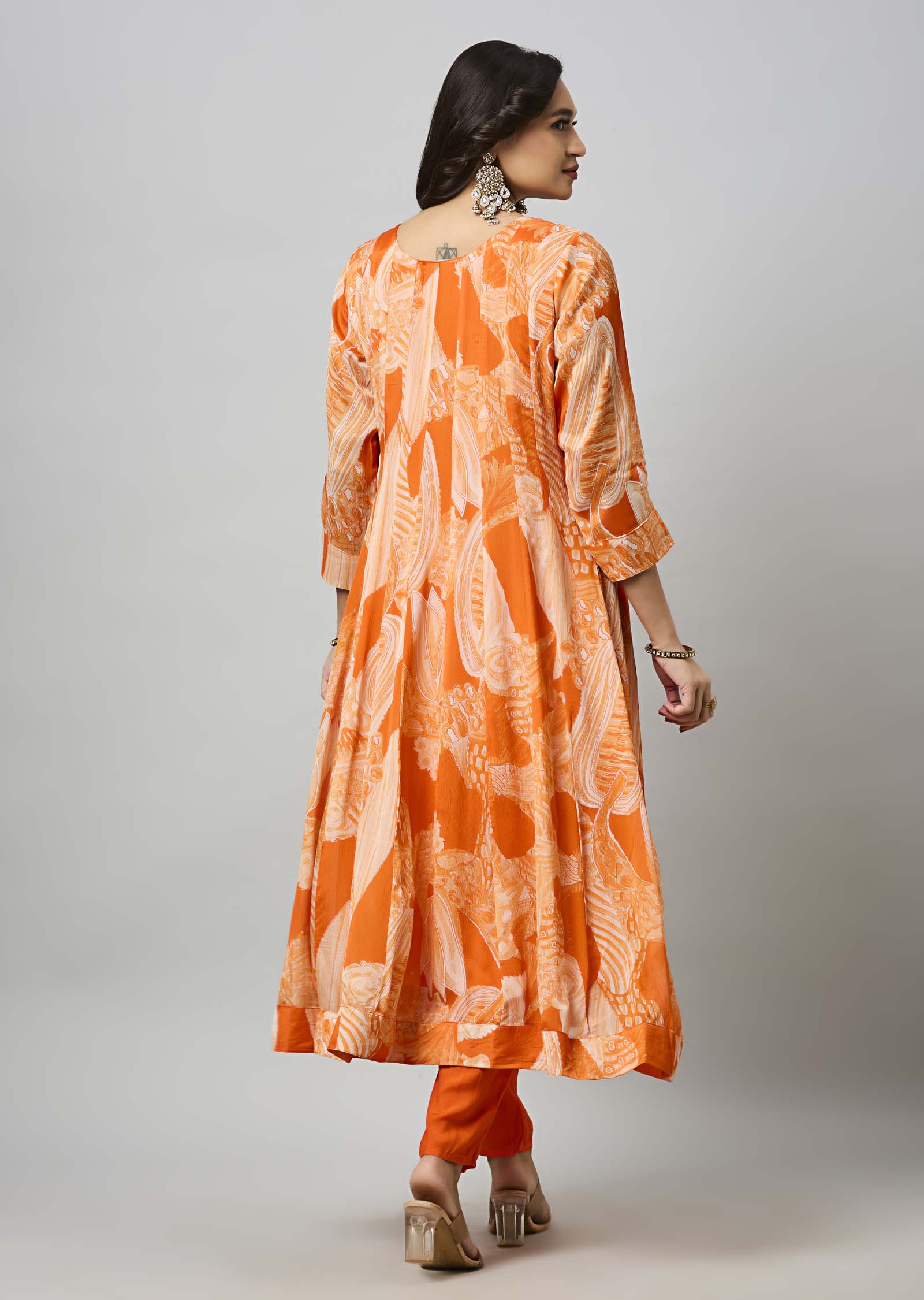 Orange Chinnon Anarkali Suit